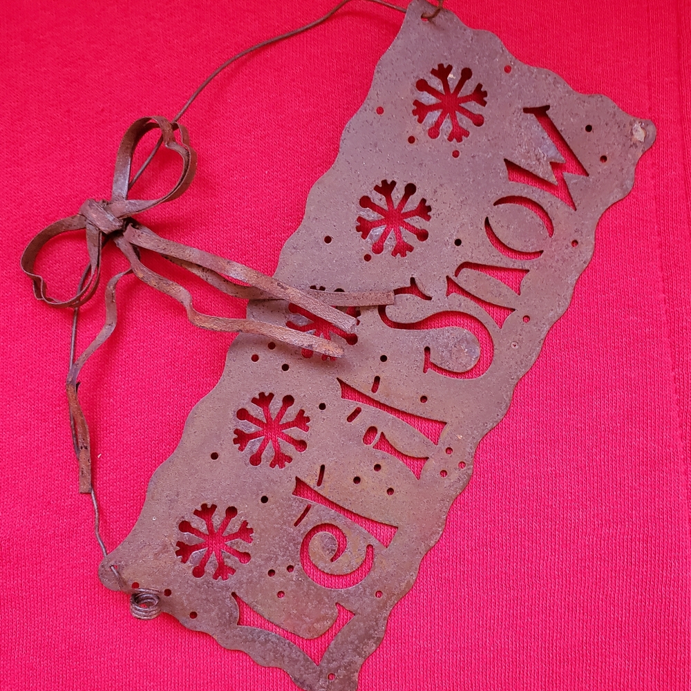 Snowman LED String Lights & Rustic "Let It Snow" Metal Sign - Picture 2 of 4